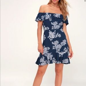 Lulus Off the Shoulder Navy Dress
